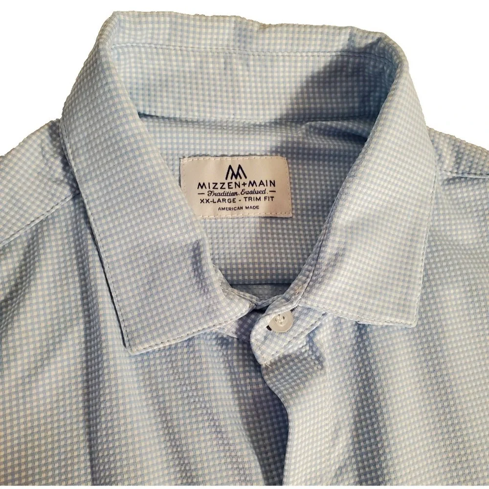 Mizzen+Main‎ Shirt Mens 2XL Blue Check Dress Button Up Long Sleeves